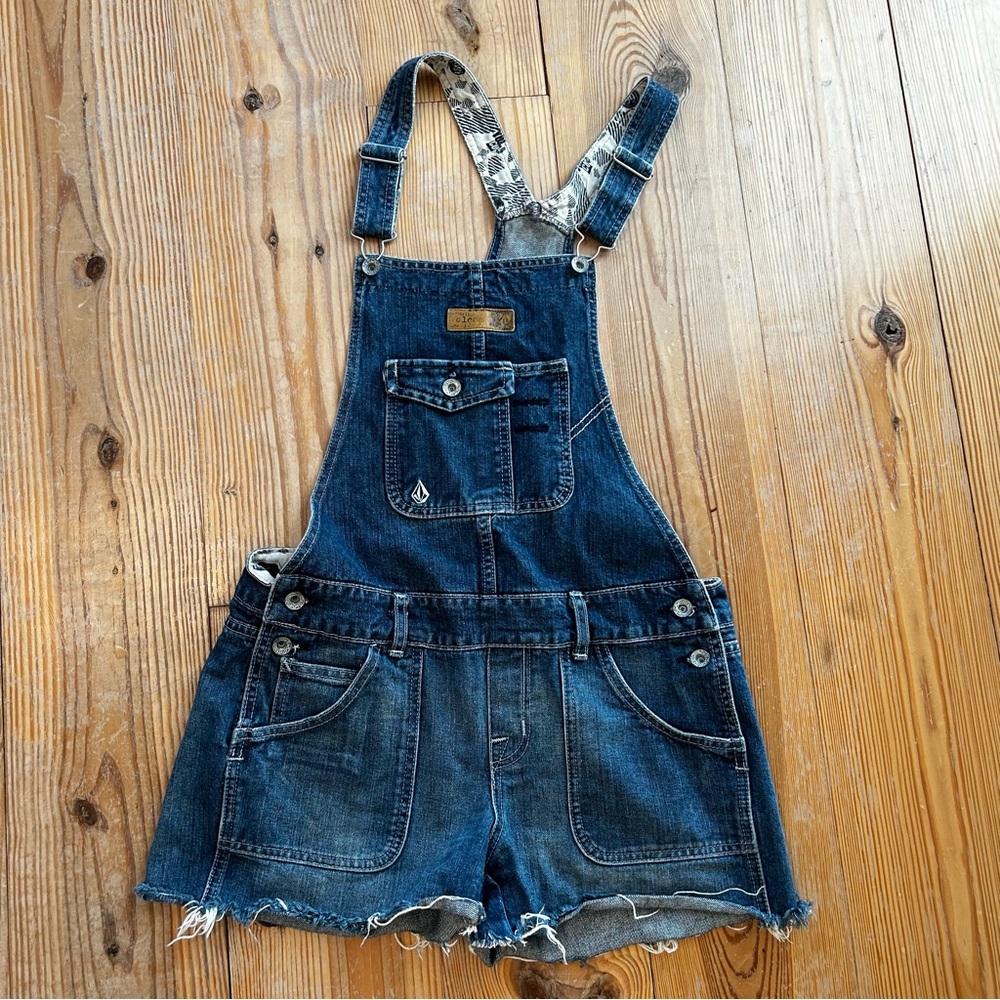 Volcom Dark Wash Overall Jean Shorts Size S